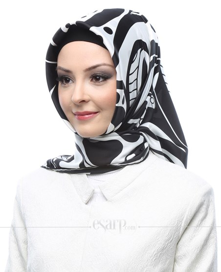 CCS SARAR Beyaz Siyah Renkli Puantiye Desenli Polyester Eşarp