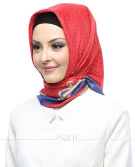 U.S. POLO Kırmızı Lacivert Renkli Kemer Desenli Polyester Twill Eşarp 115002 